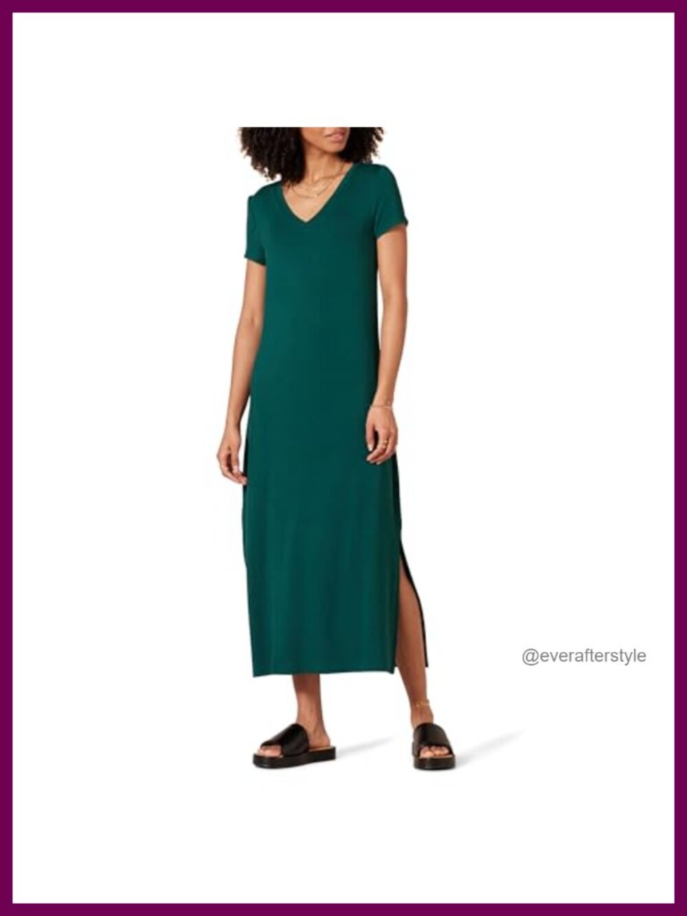 Women's Viscose Stretch Jersey V-Neck Short Sleeve Midi T-Shirt Dress